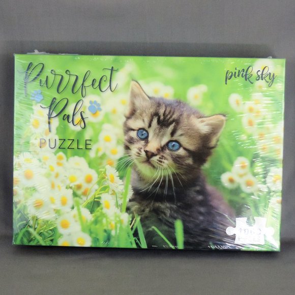 Purrfect Pals 1000 piece jigsaw puzzle Kitten in Flowers - Picture 1 of 4